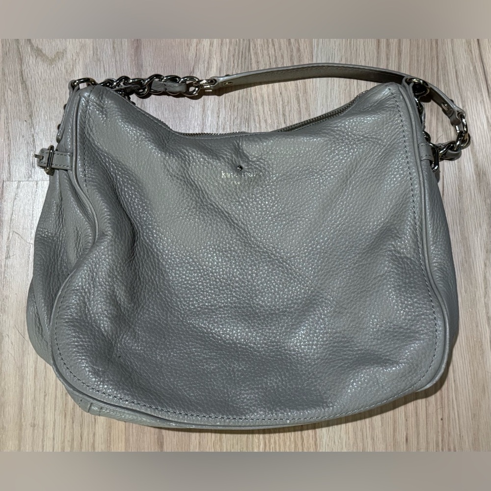 Kate Spade Beige Pebble Leather Gold Chain Crossbody Purse Medium Handbag